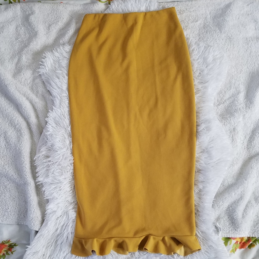 Mustard Midi Bodycon Skirt